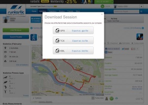 Številna spletna mesta omogočajo izvoz lokacijski podatkov v obliki KML ali GPX – zgled spletnega mesta runtastic.com.