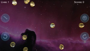 Slika 3: Prikaz sfer okoli asteroidov in ladje, za katere se dejansko izvaja preverjanje trkov.