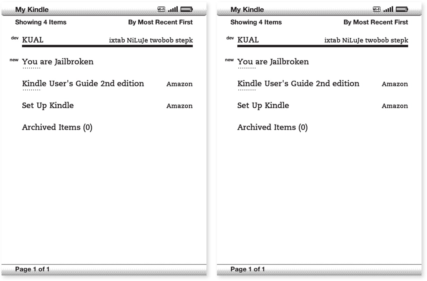 KUAL ali &raquo;Kindle Unified Application Launcher&laquo; je grafični zaganjalnik za zagon novo nameščenih programov na odklenjenem bralniku Kindle. KOReader je zmogljiv in vsestranski e-bralnik, ki ga na odklenjenem kindlu preprosto moramo imeti.