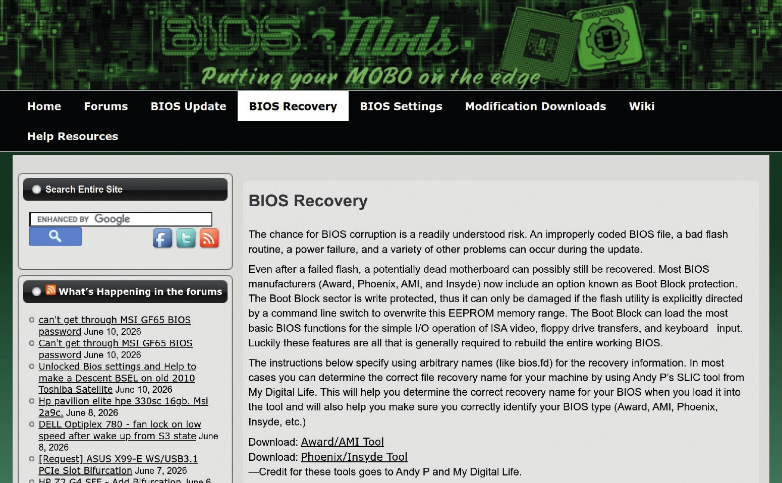 Spletni portal BIOS mods za ljubitelje predelave BIOS-ov.
